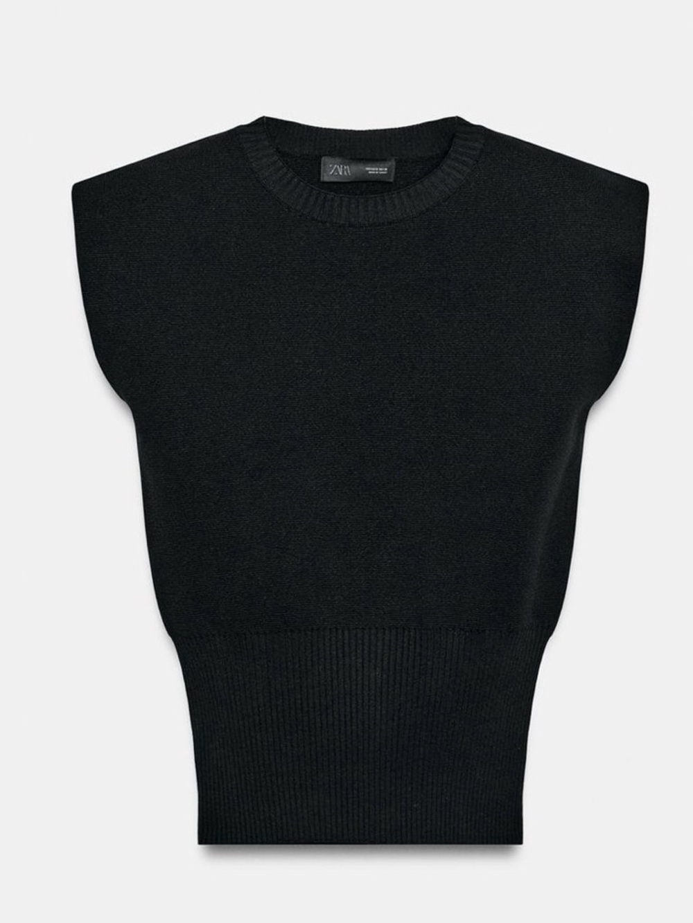 Zara Black Shoulder Pad  Ribbed-Waist Knit Top - Picture 6 of 8